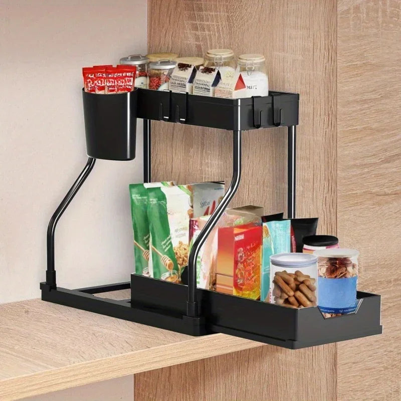 bathroom sink and kitchen storage rack - multi-layer pull-out suitable for organizing and storing clutter and seasonings.