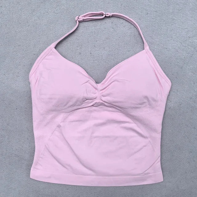 2 Pieces Seamless Yoga Set Workout Clothes Shorts Sets Adjustable Longline Strappy Top Scrunch Shorts Yoga Clothing Gym Set