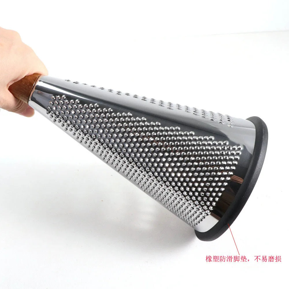 Vertical stainless steel conical three-sided vegetable cheese grater Multifunctional planer with wooden handle Home kitchen