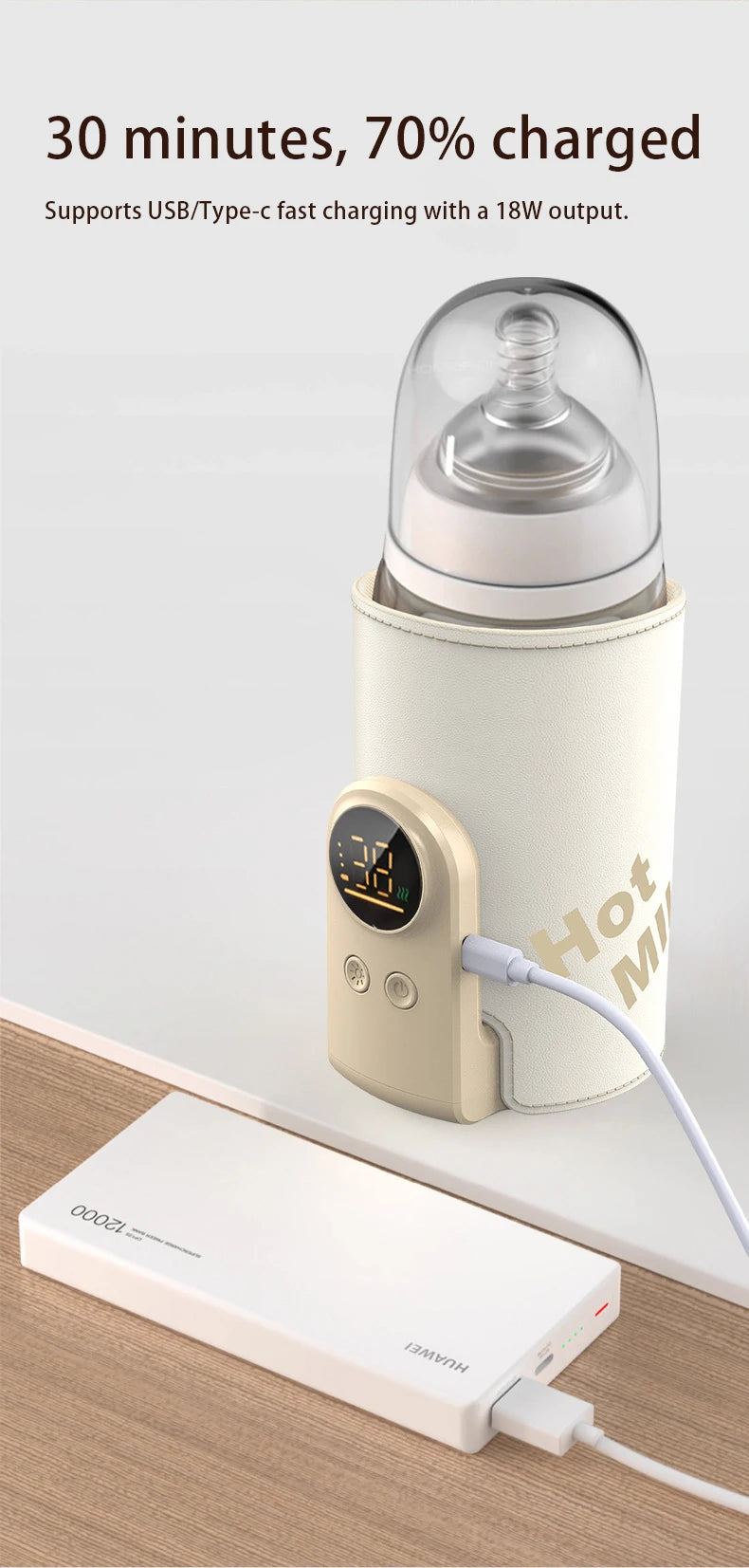 Smart Baby Bottle Warmer with Temperature Display – USB Multifunctional Feeding Sleeve