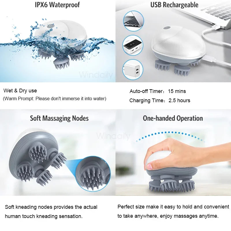 Rechargeable Electric Scalp & Body Massager – Deep Relaxation for Head, Neck & Shoulders