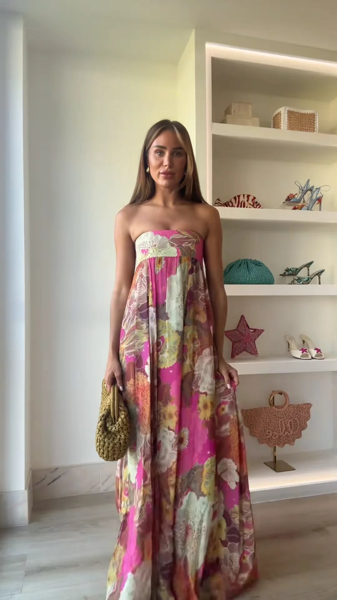 Fashion Printed Strapless Maxi Dress Women Elegant Off Shoulder Backless Sleeveless High Waist Gown Summer New Lady Party Robes