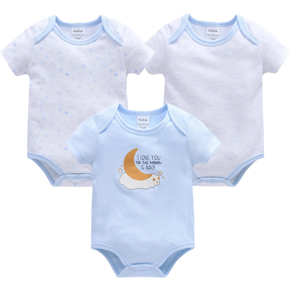 3 Pcs/set New Baby Boy Clothes Summer 100%Cotton Blue Grey Tie Print Three Piece Short Sleeve Bodysuit vetements bebe For 0-12M