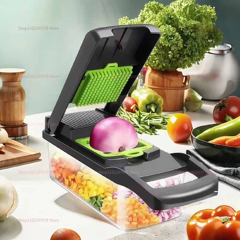 Household Vegetable Slicer and Food Chopper Kitchen Tool with Tomato Carrot Onion Grater Shredder for Meal Prep and Cooking
