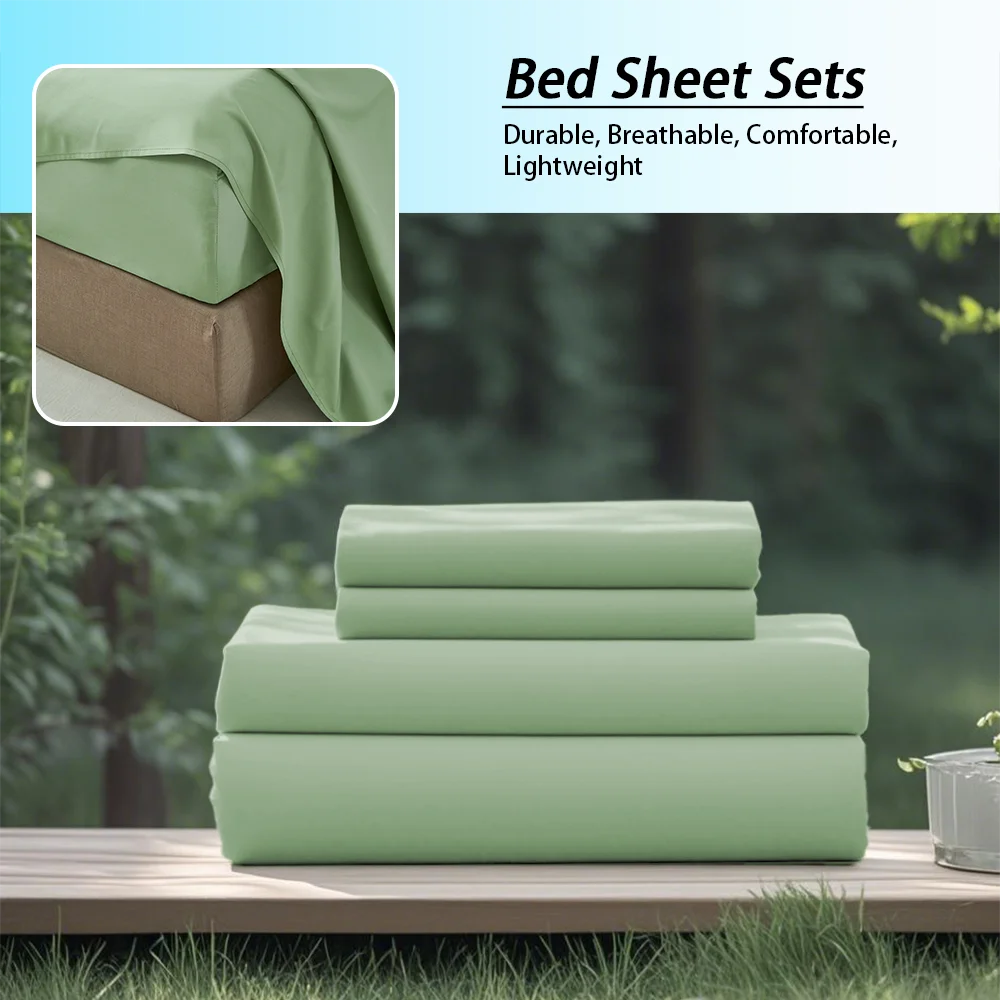 3/4Pcs soft solid color fashionable home bedding set, suitable for all seasons,1 fitted sheet, 1 flat sheet, 1/ 2 pillowcases