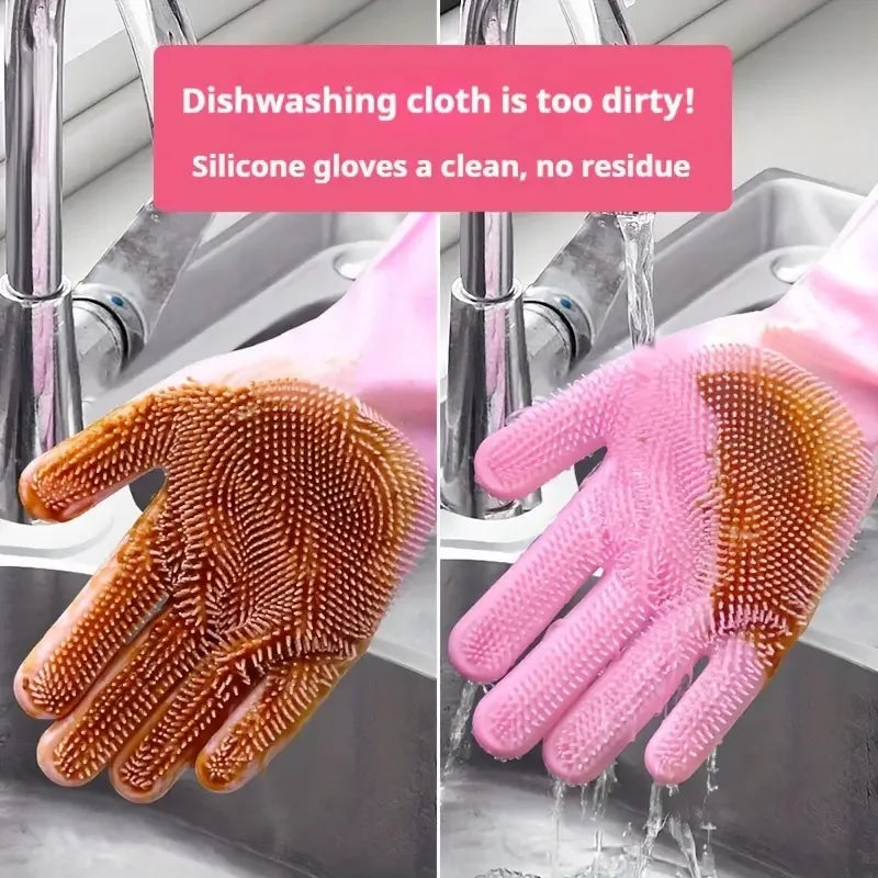 Silicone Dishwashing Gloves - Heat Resistant & Scratch-Proof for Cleaning, Pet Bathing, Kitchen Tasks, Extra Long Cuff (G