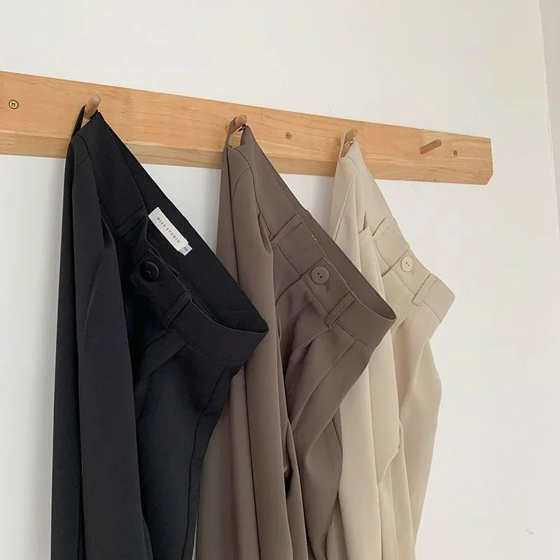 Fanan Casual Suit Pants Women Korean Fashion High Waist Office Straight Pants Woman All-match Streetwear Loose Wide Leg Trousers