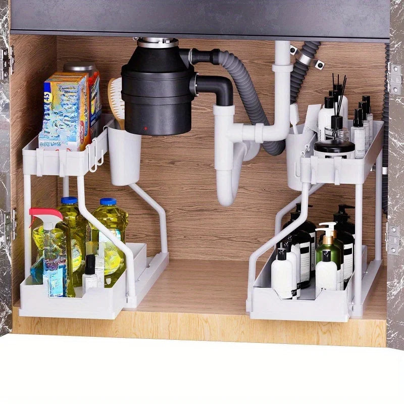 bathroom sink and kitchen storage rack - multi-layer pull-out suitable for organizing and storing clutter and seasonings.