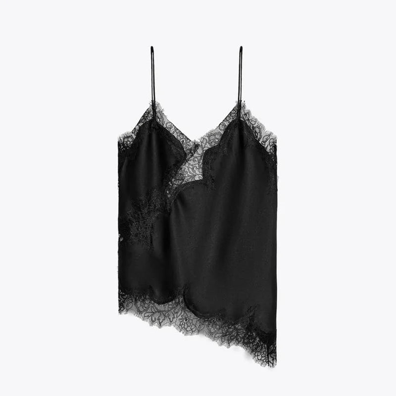 Sexy Chic Black Lace Cami Tops Women V Neck Patchwork Sleeveless Y2k Girl Tops Fashion 2025 Summer Holiday Beach Tank Tops