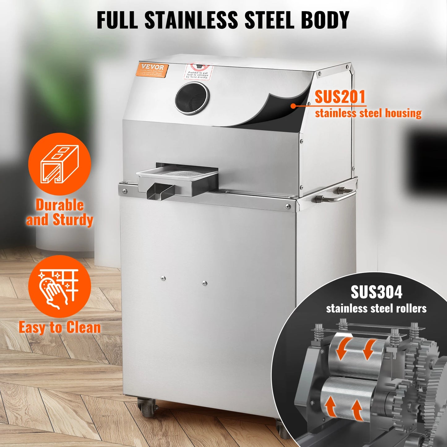 SucceBuy 750/800W Electric Sugar Cane Juicer Sugarcane Juicer Machine 3/4 Stainless Steel Rollers for Home and Commercial