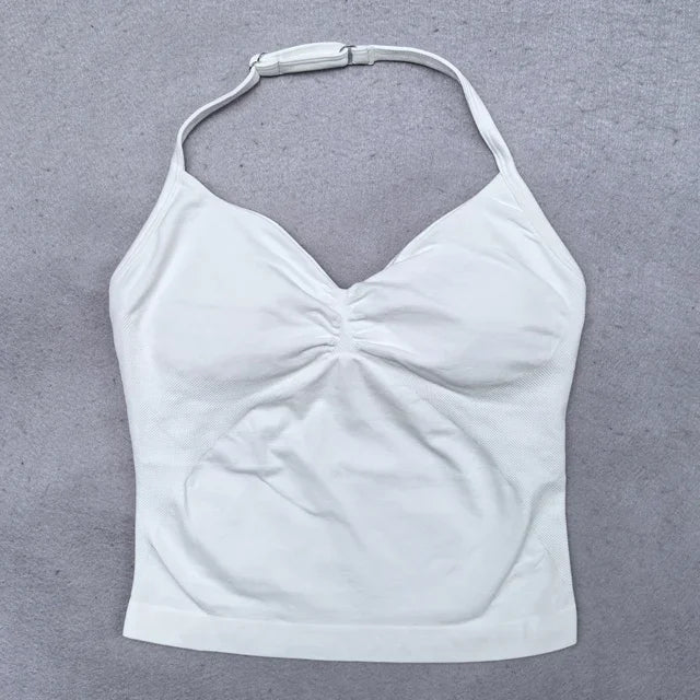 2 Pieces Seamless Yoga Set Workout Clothes Shorts Sets Adjustable Longline Strappy Top Scrunch Shorts Yoga Clothing Gym Set
