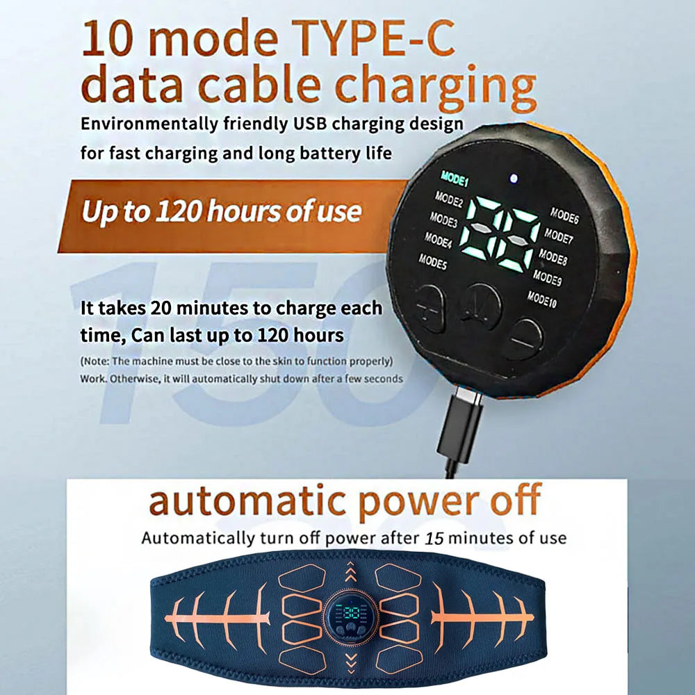 EMS Muscle Stimulator Abs Trainer Abdominal Muscle Toner Electronic Toning Belts USB Weight Loss Massager Home Fitness Equipment