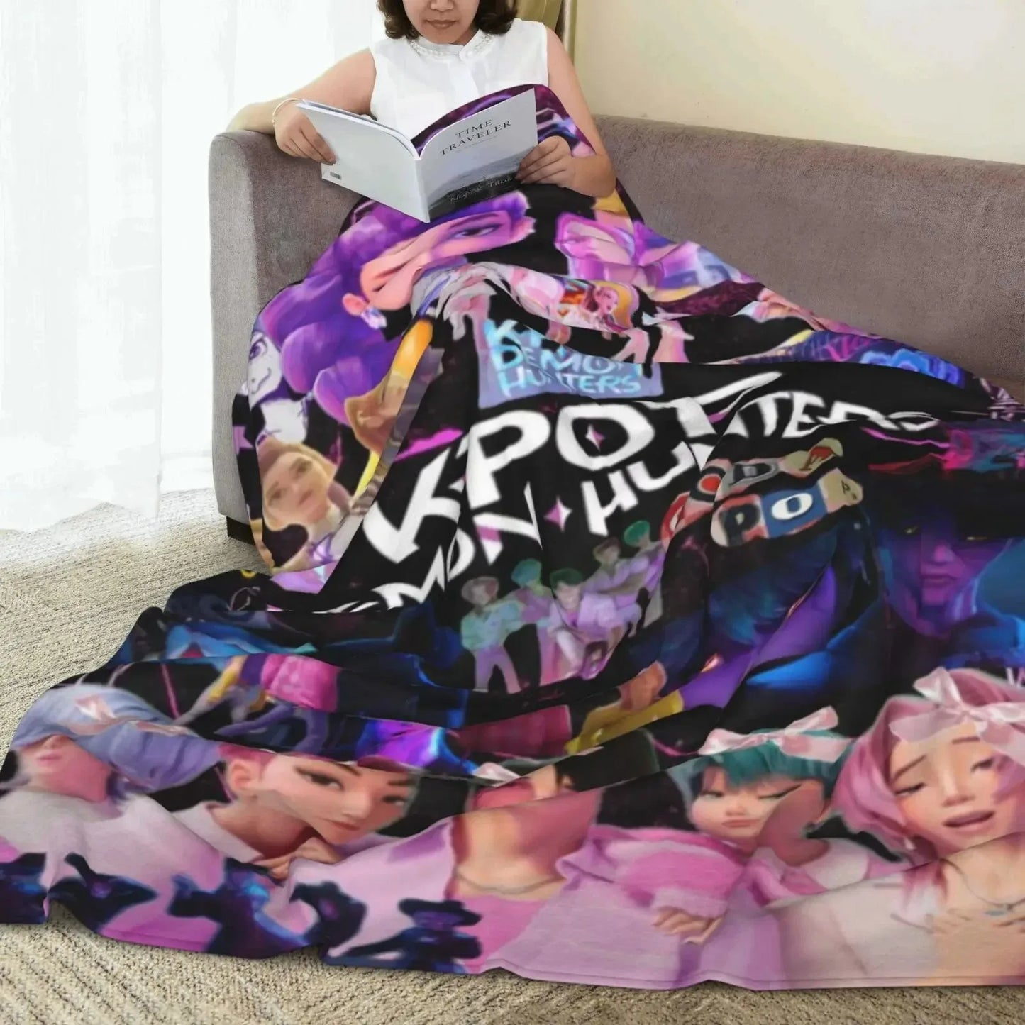 Cool K-Pop Demon Anime Hunter Flannel Blanket Soft And Warm Portable Home Travel Camping Sofa Picnic Soft And Comfortable Design