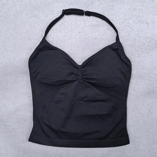 2 Pieces Seamless Yoga Set Workout Clothes Shorts Sets Adjustable Longline Strappy Top Scrunch Shorts Yoga Clothing Gym Set