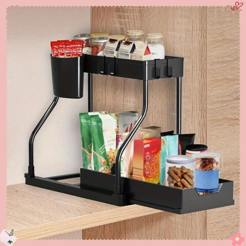 bathroom sink and kitchen storage rack - multi-layer pull-out suitable for organizing and storing clutter and seasonings.
