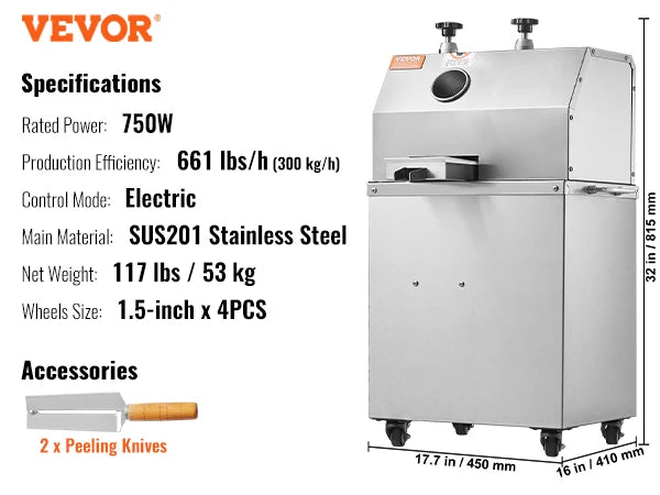 SucceBuy 750/800W Electric Sugar Cane Juicer Sugarcane Juicer Machine 3/4 Stainless Steel Rollers for Home and Commercial