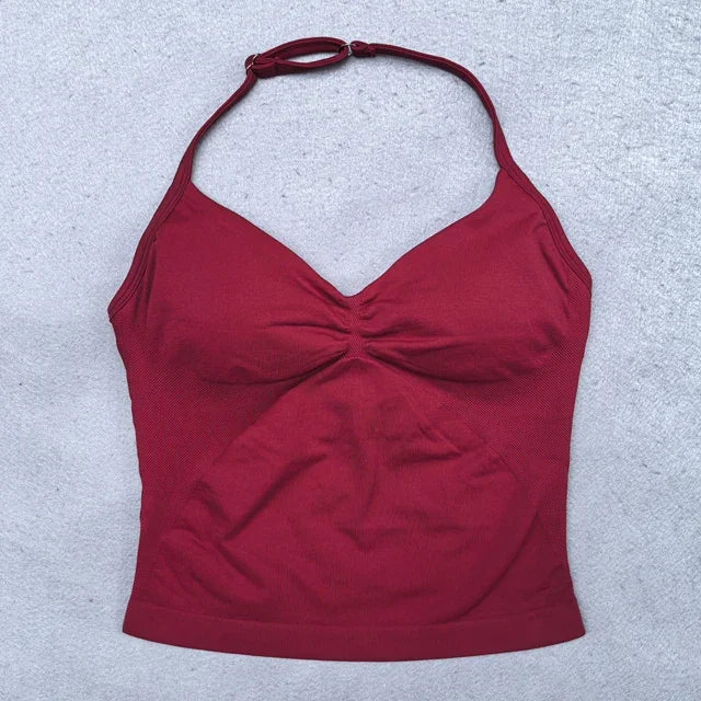 2 Pieces Seamless Yoga Set Workout Clothes Shorts Sets Adjustable Longline Strappy Top Scrunch Shorts Yoga Clothing Gym Set