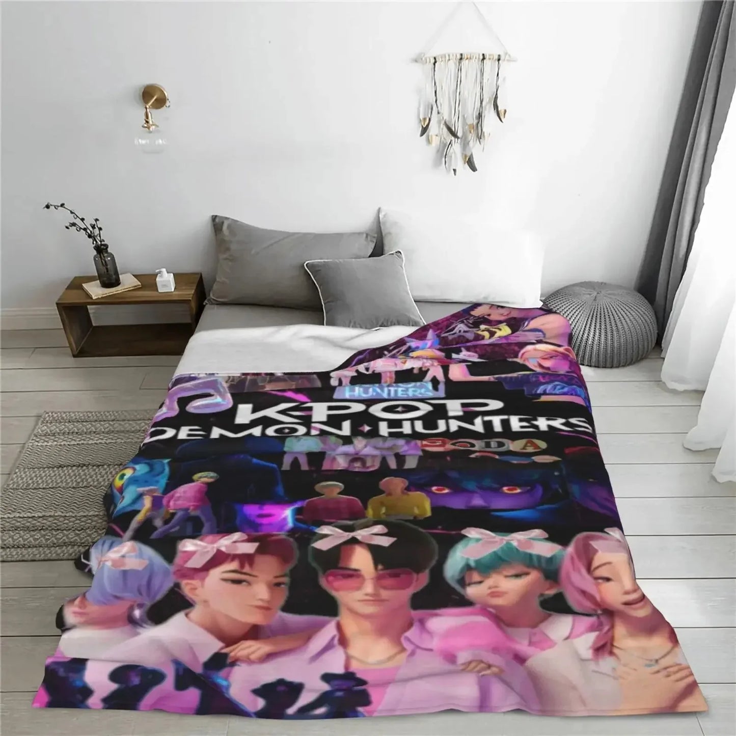 Cool K-Pop Demon Anime Hunter Flannel Blanket Soft And Warm Portable Home Travel Camping Sofa Picnic Soft And Comfortable Design