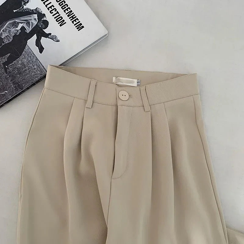 Fanan Casual Suit Pants Women Korean Fashion High Waist Office Straight Pants Woman All-match Streetwear Loose Wide Leg Trousers