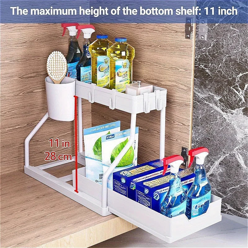 bathroom sink and kitchen storage rack - multi-layer pull-out suitable for organizing and storing clutter and seasonings.