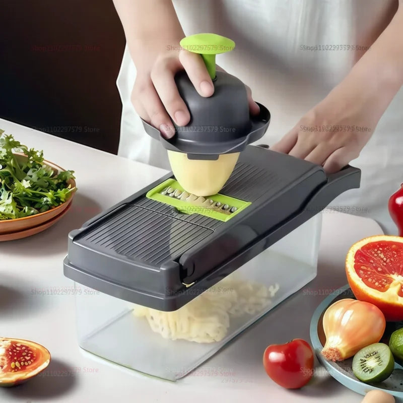 Household Vegetable Slicer and Food Chopper Kitchen Tool with Tomato Carrot Onion Grater Shredder for Meal Prep and Cooking