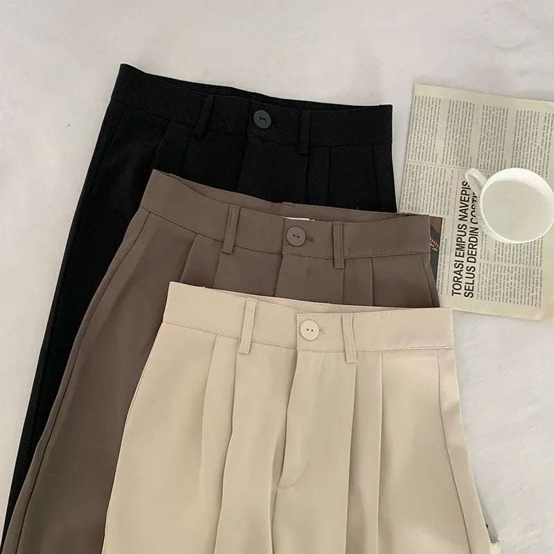 Fanan Casual Suit Pants Women Korean Fashion High Waist Office Straight Pants Woman All-match Streetwear Loose Wide Leg Trousers