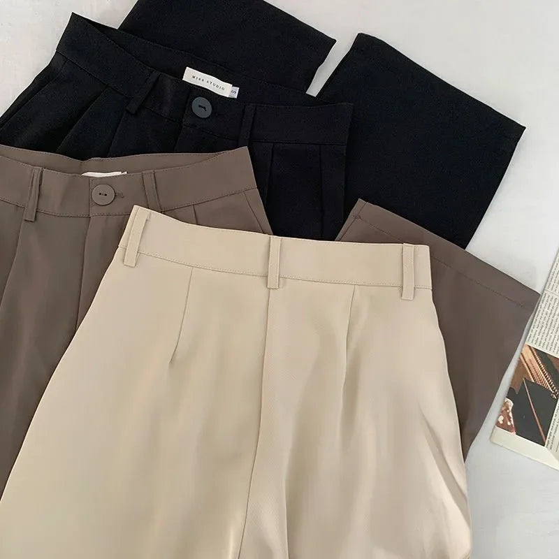 Fanan Casual Suit Pants Women Korean Fashion High Waist Office Straight Pants Woman All-match Streetwear Loose Wide Leg Trousers