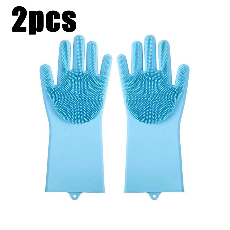Silicone Dishwashing Gloves - Heat Resistant & Scratch-Proof for Cleaning, Pet Bathing, Kitchen Tasks, Extra Long Cuff (G