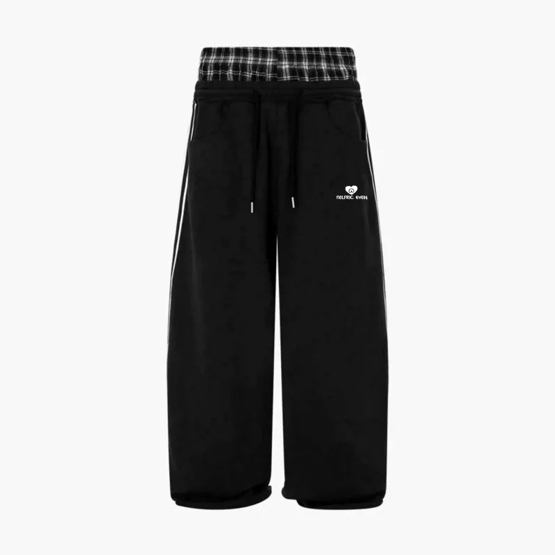 American Retro College Style Loose Fit Two-Piece Set with Double Waist Head Fake Bathroom Pants for Sports Leisure 2025 Fashion