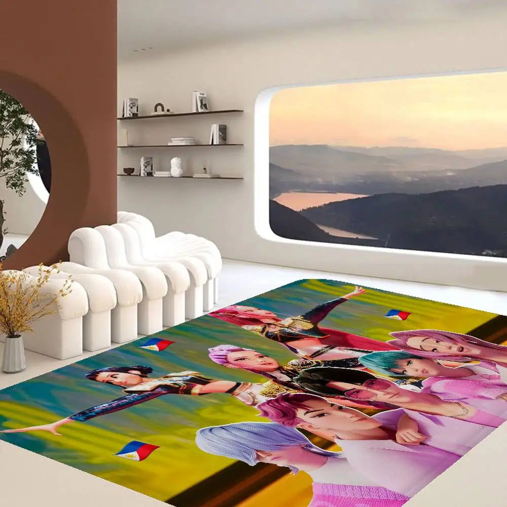 Kpop D-demon Hunters Floor Mat Rectangle Anti-slip Home Soft Badmat Front Door Indoor Outdoor Mat Welcome Doormat