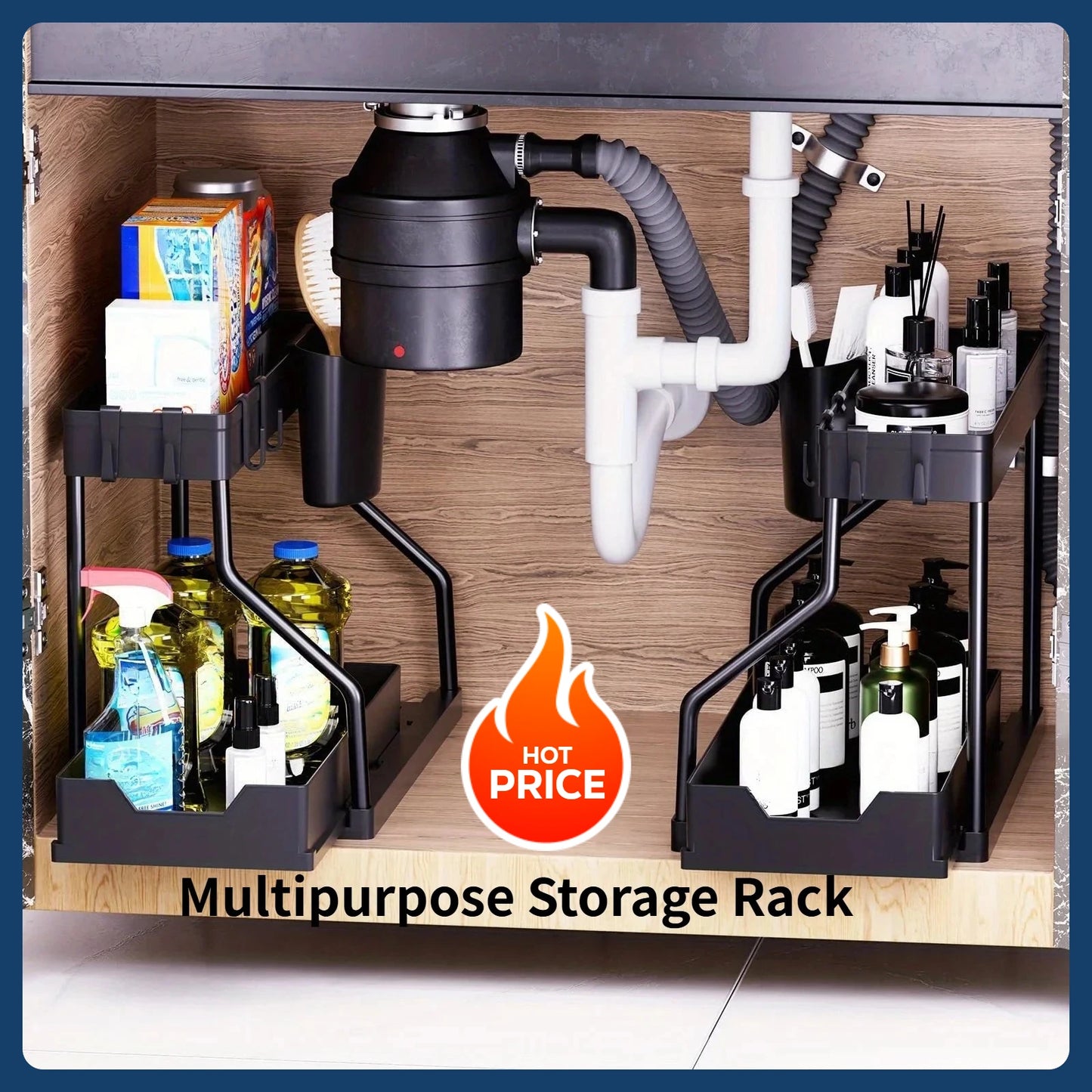 bathroom sink and kitchen storage rack - multi-layer pull-out suitable for organizing and storing clutter and seasonings.