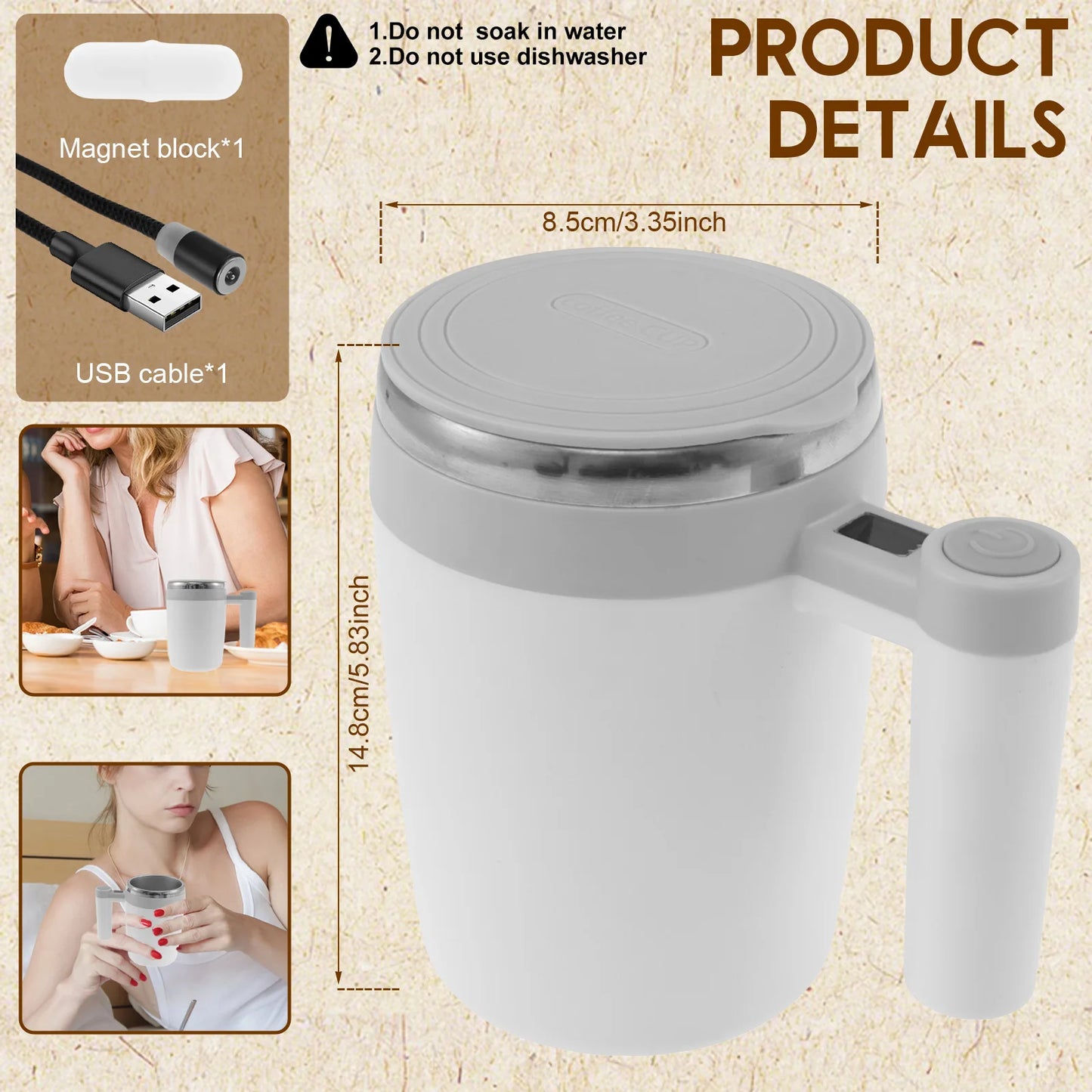 Rechargeable Self-Stirring Mug – 400ml Magnetic Automatic Coffee Cup, Stainless Steel