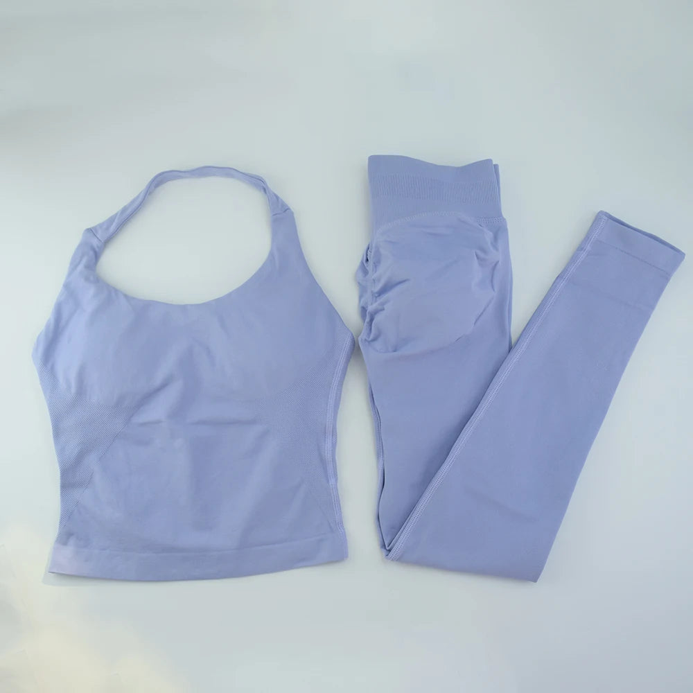 NO LOGO Gym Halter Top Woman longline strappy tank Padded yoga clothing SET Fitness workout Running Activewear pilates clothes