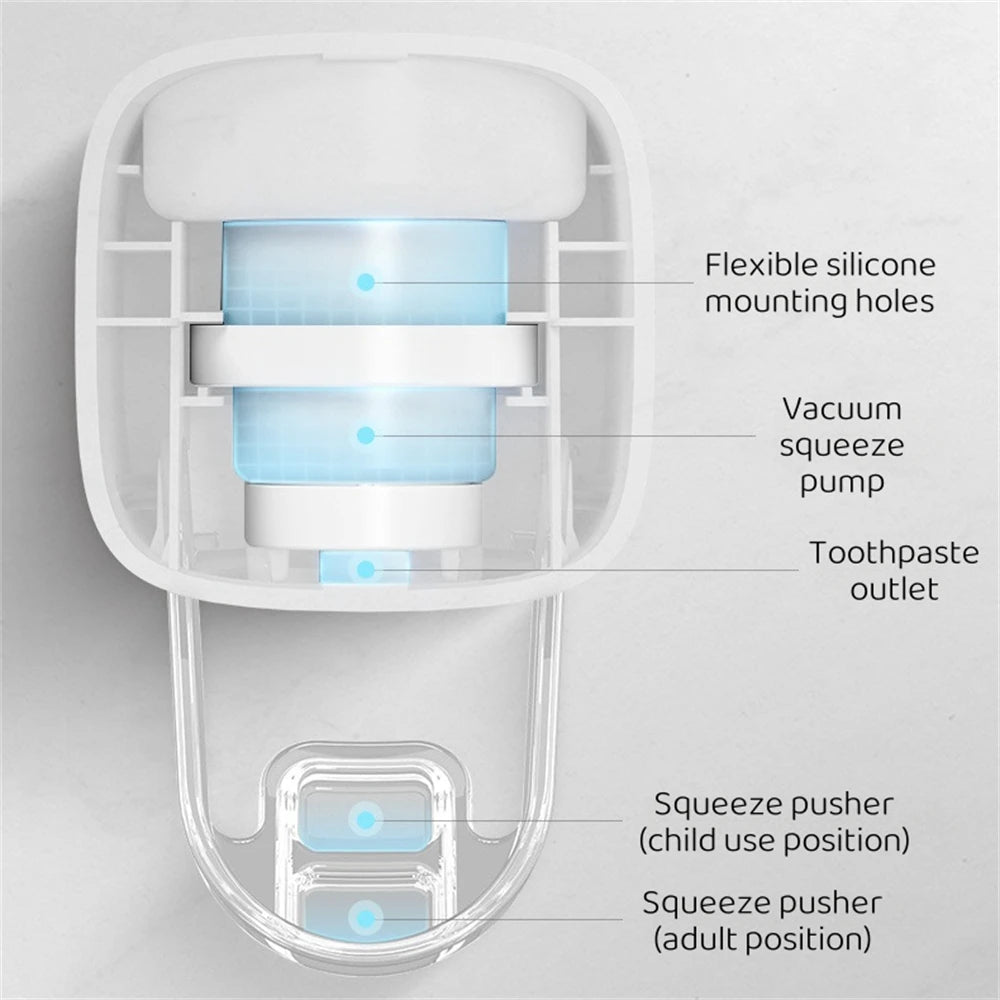 Wall-mounted automatic toothpaste dispenser – dust-proof, easy to use for adults and kids. Keeps your bathroom tidy and your toothpaste ready with a single touch!
