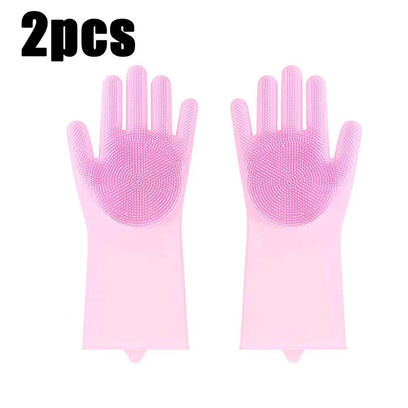 Silicone Dishwashing Gloves - Heat Resistant & Scratch-Proof for Cleaning, Pet Bathing, Kitchen Tasks, Extra Long Cuff (G