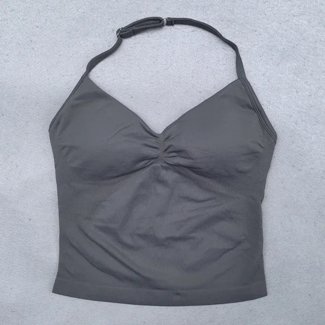 2 Pieces Seamless Yoga Set Workout Clothes Shorts Sets Adjustable Longline Strappy Top Scrunch Shorts Yoga Clothing Gym Set