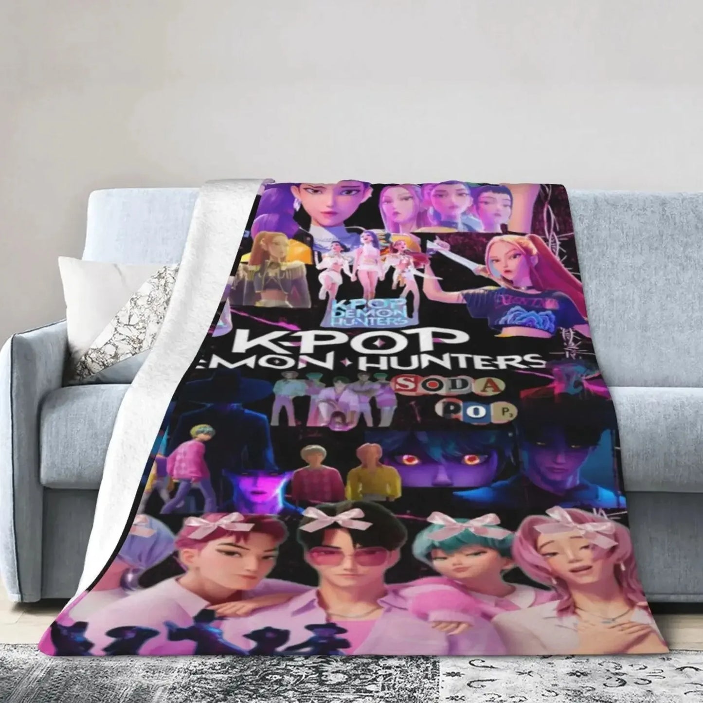 Cool K-Pop Demon Anime Hunter Flannel Blanket Soft And Warm Portable Home Travel Camping Sofa Picnic Soft And Comfortable Design
