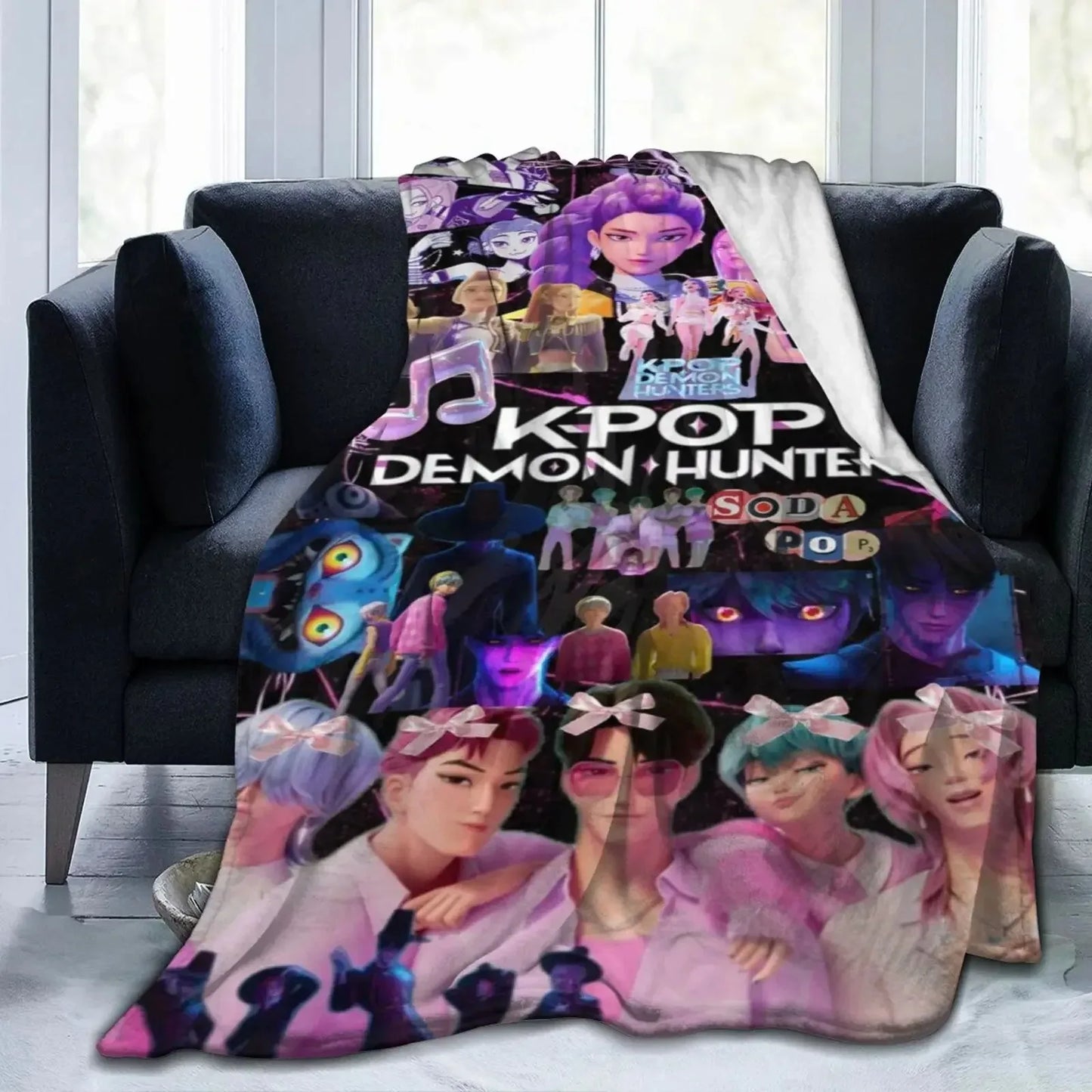 Cool K-Pop Demon Anime Hunter Flannel Blanket Soft And Warm Portable Home Travel Camping Sofa Picnic Soft And Comfortable Design
