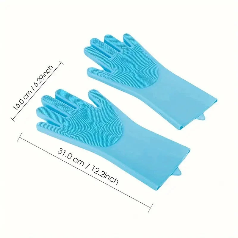 Silicone Dishwashing Gloves - Heat Resistant & Scratch-Proof for Cleaning, Pet Bathing, Kitchen Tasks, Extra Long Cuff (G