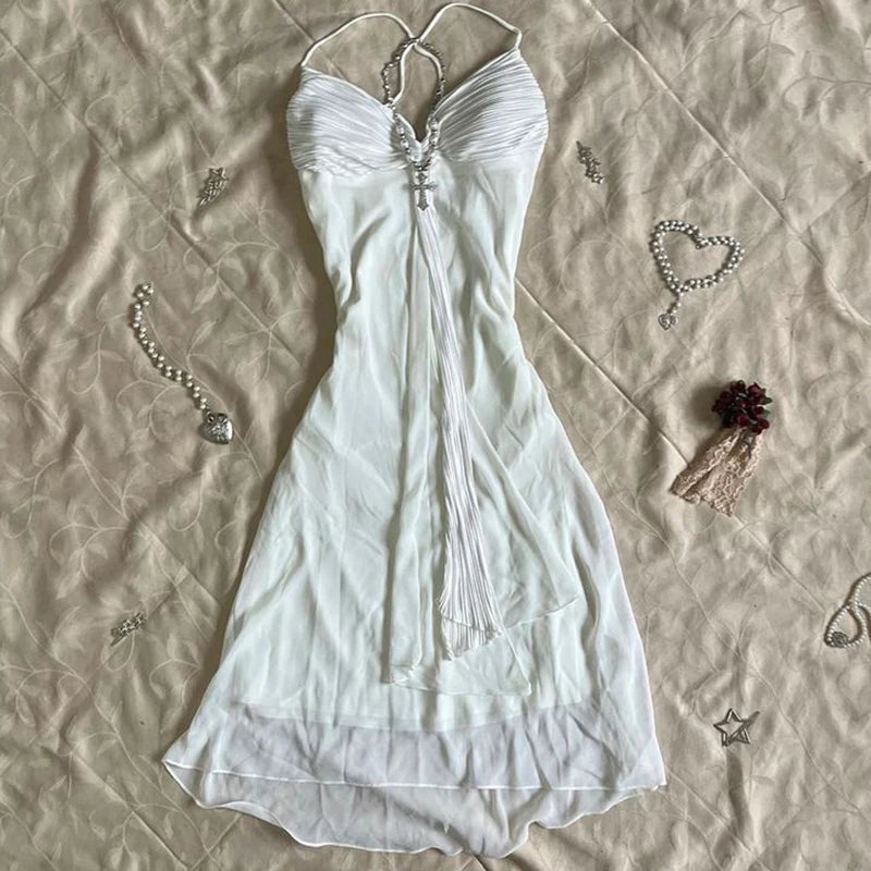 Chic Punk Y2K Dress Aesthetics Graphic Print Fashion Rock Goth Braces skirt Vintage Hiphop Sexy Pleated skirt Summer Streetwear