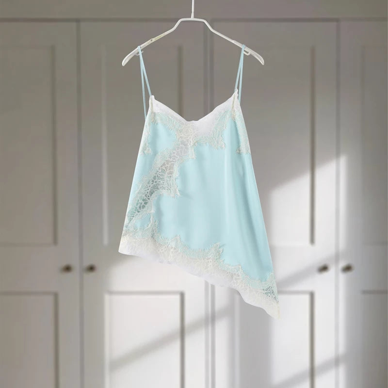 Sexy Lace Sling Tops Women Loose V Neck Sleeveless Backless See Through Top Female 2025 Summer Fashion Chic Solid Streetwears