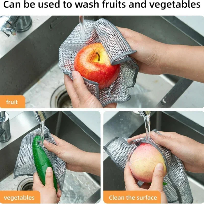 Rags for kitchen Scrubber Wire Dishcloth Thickened Double-sided Metal Steel Cleaning Towel Pot Dish Washing Cloths Scouring Pads