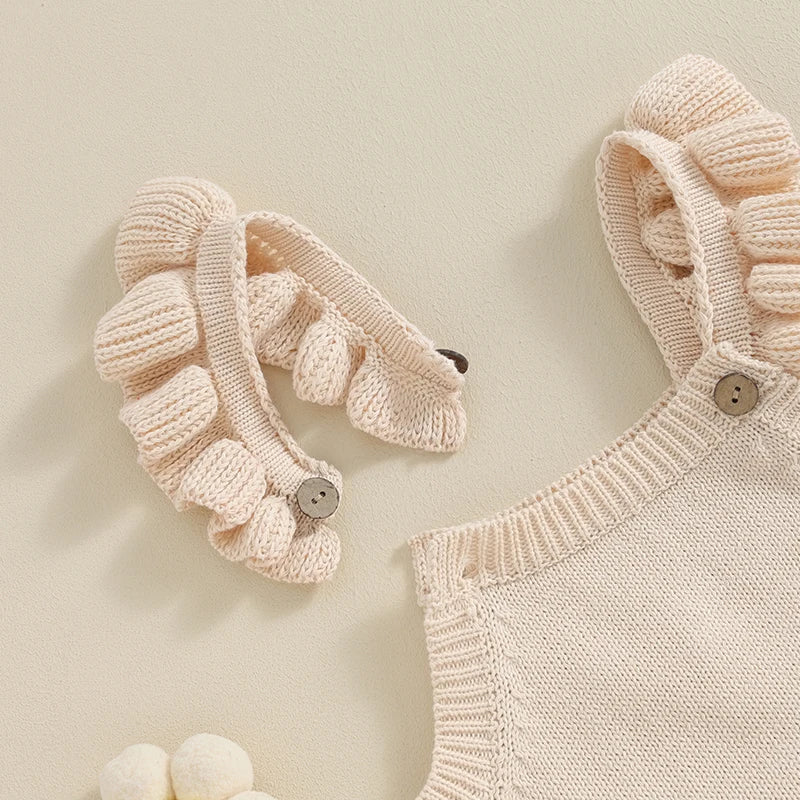 Baby Girl Clothing Summer Knit Romper Floral Embroidery Sleeveless Suspender Ruffle Bottom Snap Button Cotton Jumpsuits