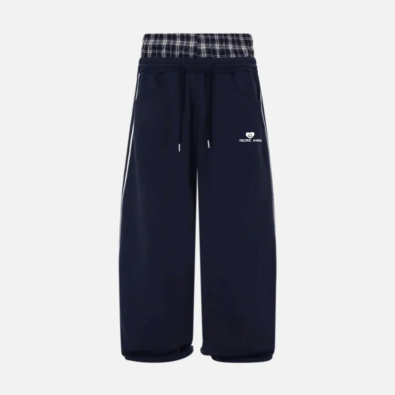 American Retro College Style Loose Fit Two-Piece Set with Double Waist Head Fake Bathroom Pants for Sports Leisure 2025 Fashion
