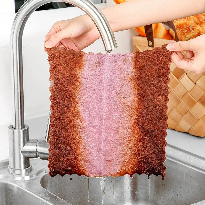 Dual-Sided Dish Cloths 10-Pack - Reusable Cleaning Rags for Kitchen, Dishes, Countertops, Absorbent & Quick-Dry (Gray/Blue Strip