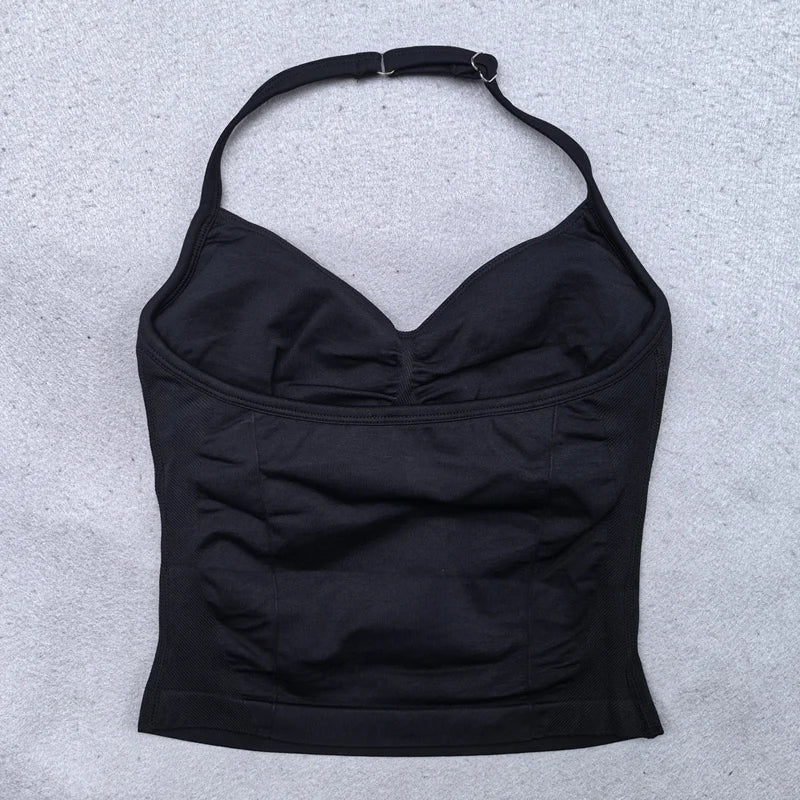 2 Pieces Seamless Yoga Set Workout Clothes Shorts Sets Adjustable Longline Strappy Top Scrunch Shorts Yoga Clothing Gym Set