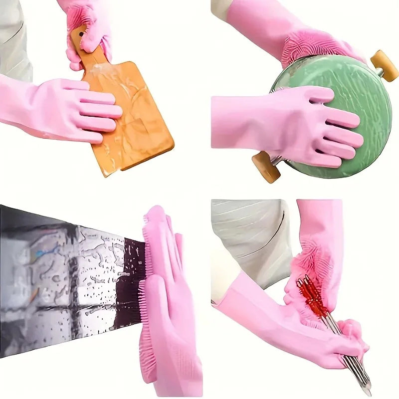 Silicone Dishwashing Gloves - Heat Resistant & Scratch-Proof for Cleaning, Pet Bathing, Kitchen Tasks, Extra Long Cuff (G