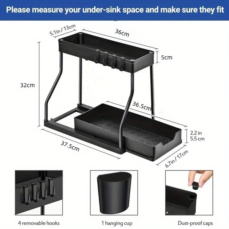 bathroom sink and kitchen storage rack - multi-layer pull-out suitable for organizing and storing clutter and seasonings.