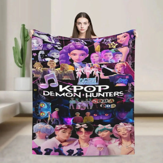 Cool K-Pop Demon Anime Hunter Flannel Blanket Soft And Warm Portable Home Travel Camping Sofa Picnic Soft And Comfortable Design
