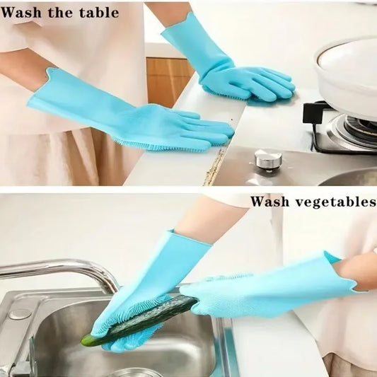 Silicone Dishwashing Gloves  - Heat Resistant & Scratch-Proof for Cleaning, Pet Bathing, Kitchen Tasks, Extra Long Cuff (G